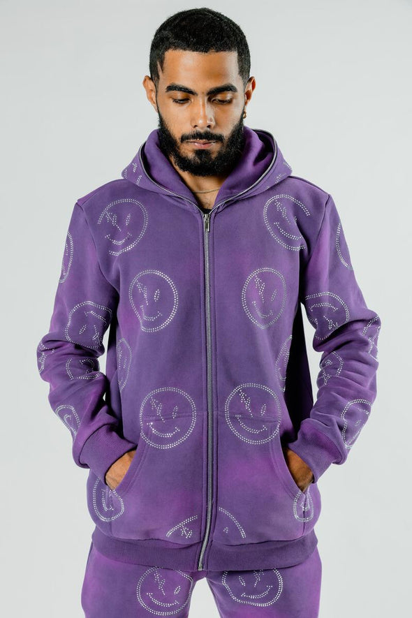 Retrovert Smiley Zip Hoodie(purple)