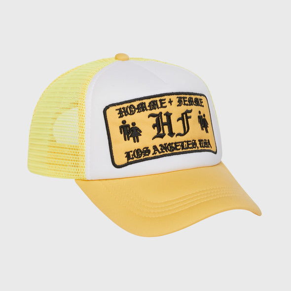 Homme Femme “Old English” Trucker Hat (Yellow)