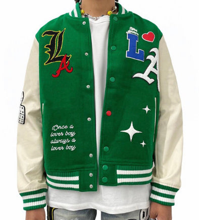 Lifted Anchor “State” Chenille Patch Varsity Jacket (Green)