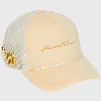 Homme Femme “Script” Pin Trucker Hat (Cream)