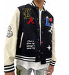 Lifted Anchor “State” Chenille Patch Varsity Jacket (Blk)